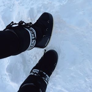 black and white moon boots